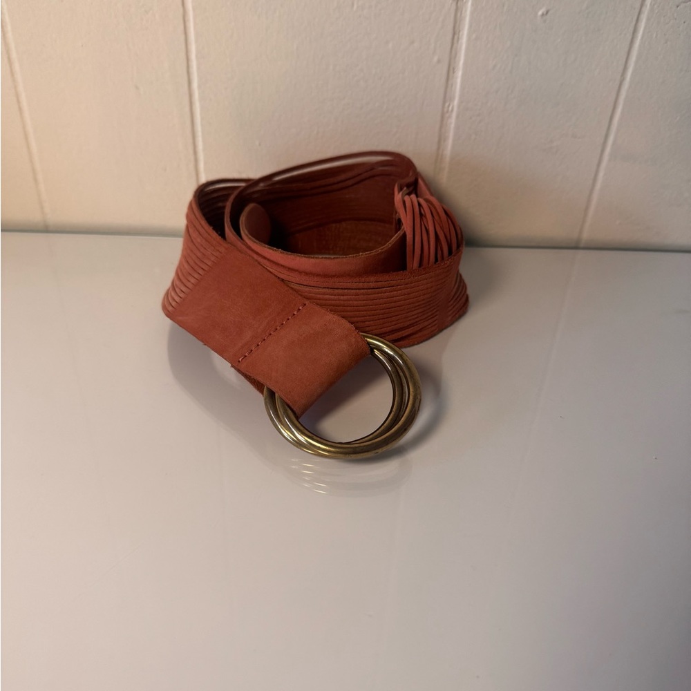 Salmon Brown Women's Waist Belt with Double Ring Buckle